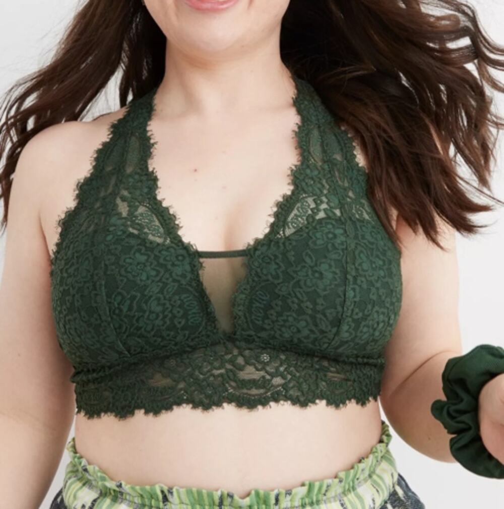 Aerie Dark Green eyelash plunge Lace Bralette Small NWT